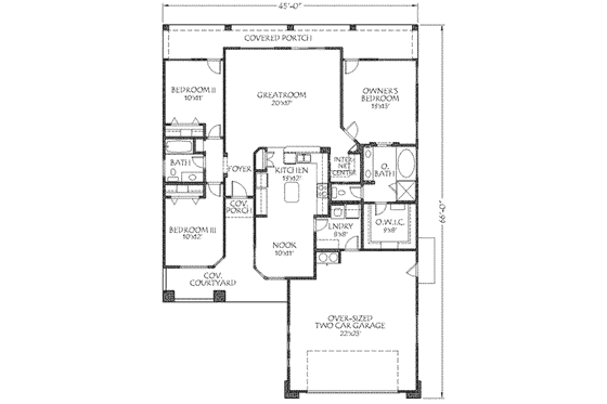 Floor Plan - Main Floor for Adobe / Southwestern House Plan #24-163 - 3 bed, 2 bath