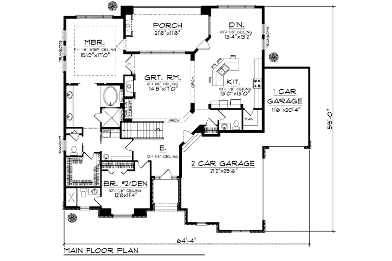 Home Plan - Floor Plan - Main Floor for Craftsman House Plan #70-924 - 3 bed, 3.5 bath