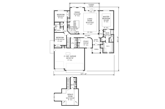 Floor Plan - Main Floor for Traditional House Plan #65-524 - 3 bed, 2.5 bath