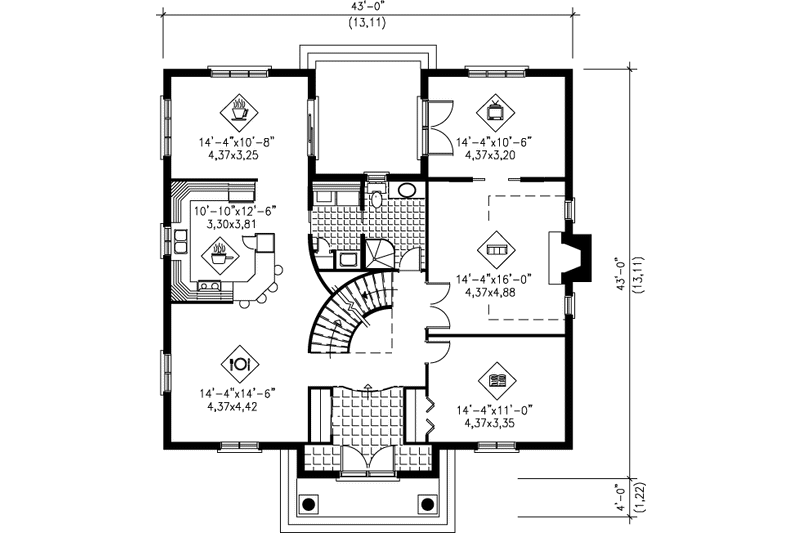 Architectural House Design - Floor Plan - Main Floor for European House Plan #25-2215 - 4 bed, 1.5 bath
