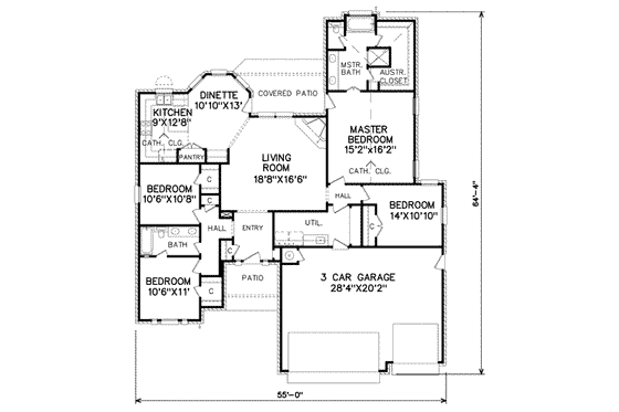 Floor Plan - Main Floor for Traditional House Plan #65-505 - 4 bed, 2 bath