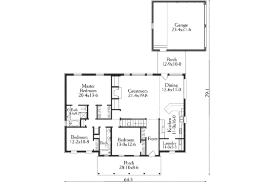 Floor Plan - Main Floor for Southern House Plan #406-160 - 3 bed, 2 bath