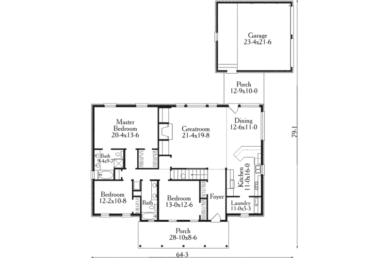 Dream House Plan - Floor Plan - Main Floor for Southern House Plan #406-160 - 3 bed, 2 bath