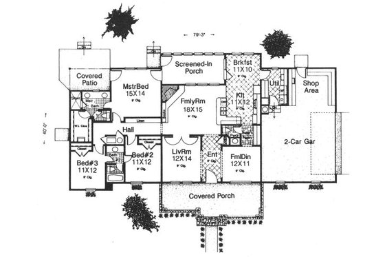 Floor Plan - Main Floor for Craftsman House Plan #310-606 - 3 bed, 2.5 bath