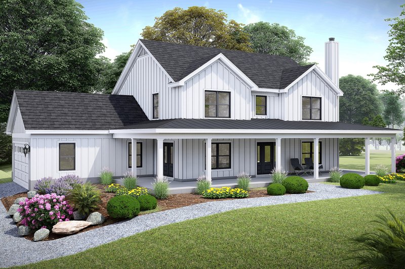 House Blueprint - Farmhouse Exterior - Front Elevation Plan #932-1166