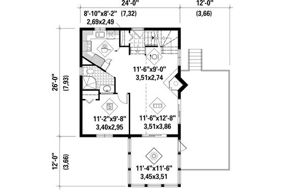 Floor Plan - Main Floor for Country House Plan #25-4746 - 3 bed, 1 bath