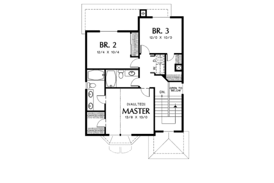 Floor Plan - Upper Floor for Traditional House Plan #48-318 - 3 bed, 2.5 bath