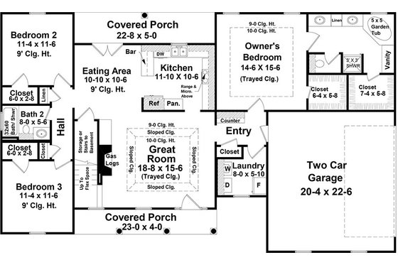 Floor Plan - Main Floor for Southern House Plan #21-328 - 3 bed, 2 bath