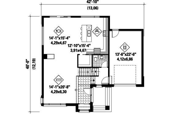 Floor Plan - Main Floor for Contemporary House Plan #25-4421 - 3 bed, 1 bath