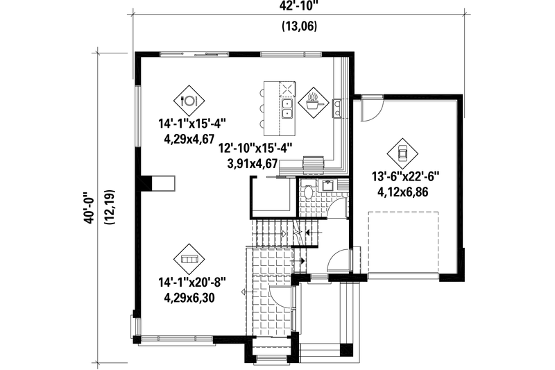Dream House Plan - Floor Plan - Main Floor for Contemporary House Plan #25-4421 - 3 bed, 1 bath