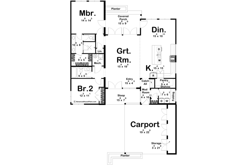 Architectural House Design - Floor Plan - Main Floor for Modern House Plan #455-570 - 2 bed, 2 bath
