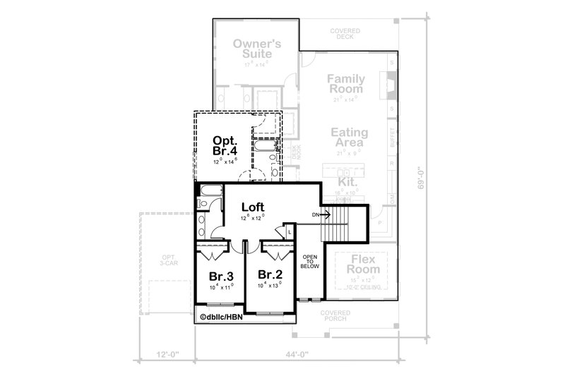 House Blueprint - Floor Plan - Upper Floor for Craftsman House Plan #20-2571 - 3 bed, 2.5 bath