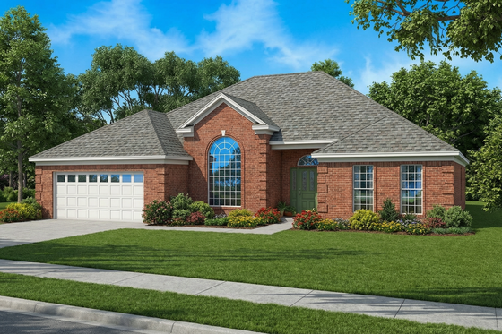 Exterior - Front Elevation for European House Plan #17-128 - 4 bed, 2 bath