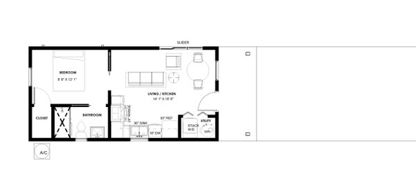 Home Plan - Floor Plan - Main Floor for Modern House Plan #1129-20 - 1 bed, 1 bath