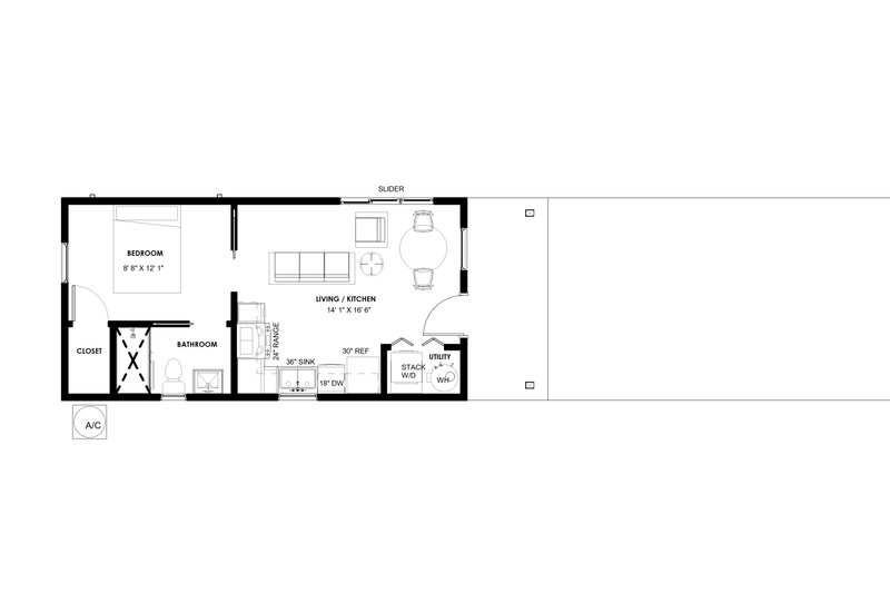Home Plan - Floor Plan - Main Floor for Modern House Plan #1129-20 - 1 bed, 1 bath