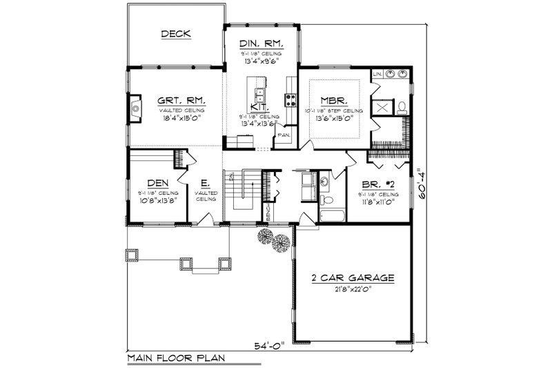 Architectural House Design - Floor Plan - Main Floor for Ranch House Plan #70-1209 - 2 bed, 2 bath