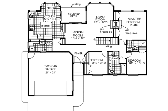 Floor Plan - Main Floor for Ranch House Plan #18-128 - 3 bed, 2 bath