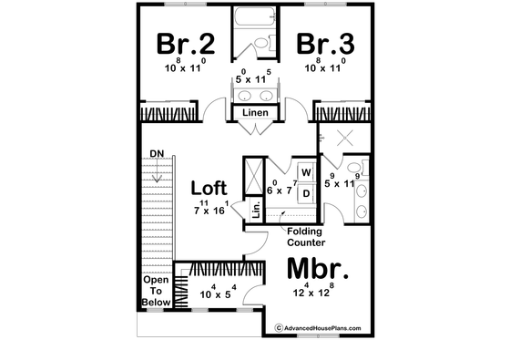 Floor Plan - Upper Floor for Farmhouse House Plan #455-377 - 3 bed, 2.5 bath