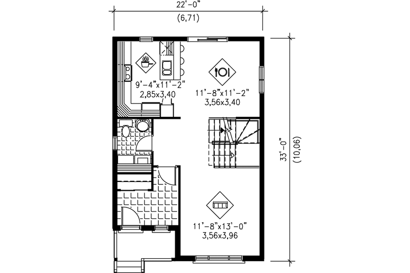 House Blueprint - Floor Plan - Main Floor for Colonial House Plan #25-272 - 3 bed, 1.5 bath