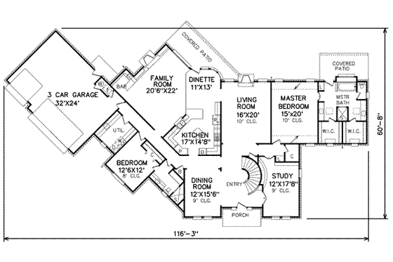 Floor Plan - Main Floor for Traditional House Plan #65-147 - 4 bed, 3 bath