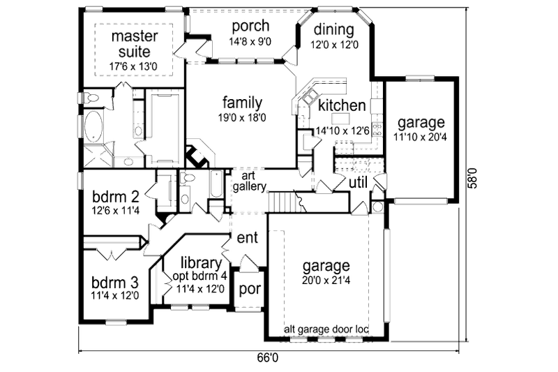 Home Plan - Floor Plan - Main Floor for European House Plan #84-470 - 3 bed, 2.5 bath