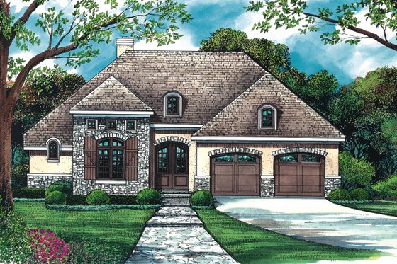 Exterior - Front Elevation 3 for European House Plan #20-1396 - 2 bed, 2 bath