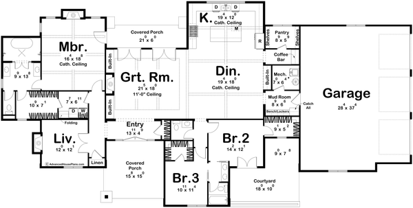 Architectural House Design - Floor Plan - Main Floor for Craftsman House Plan #455-791 - 3 bed, 2.5 bath