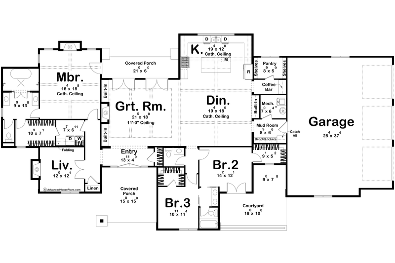 Architectural House Design - Floor Plan - Main Floor for Craftsman House Plan #455-791 - 3 bed, 2.5 bath