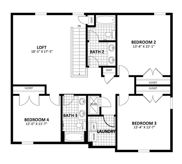Traditional Floor Plan - Upper Floor Plan #1058-259