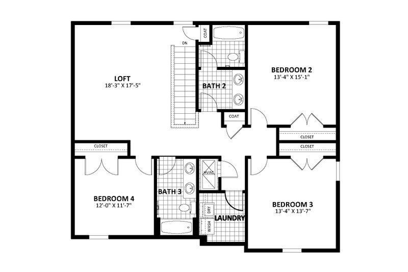 House Blueprint - Floor Plan - Upper Floor for Traditional House Plan #1058-259 - 5 bed, 3.5 bath