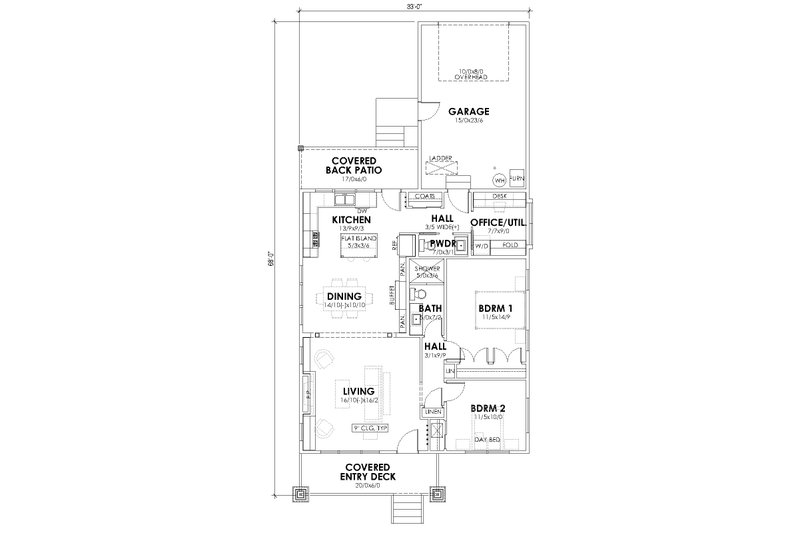 Home Plan - Floor Plan - Main Floor for Craftsman House Plan #1105-7 - 2 bed, 1.5 bath
