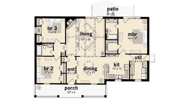 House Plan Design - Ranch Floor Plan - Main Floor Plan #36-133