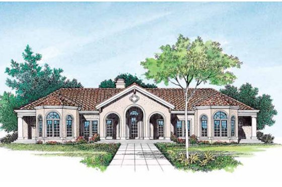 Exterior - Front Elevation 3 for Mediterranean House Plan #72-161 - 4 bed, 3 bath