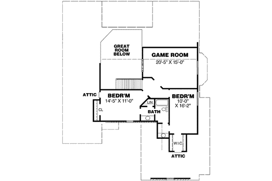Floor Plan - Upper Floor for European House Plan #34-202 - 4 bed, 3 bath
