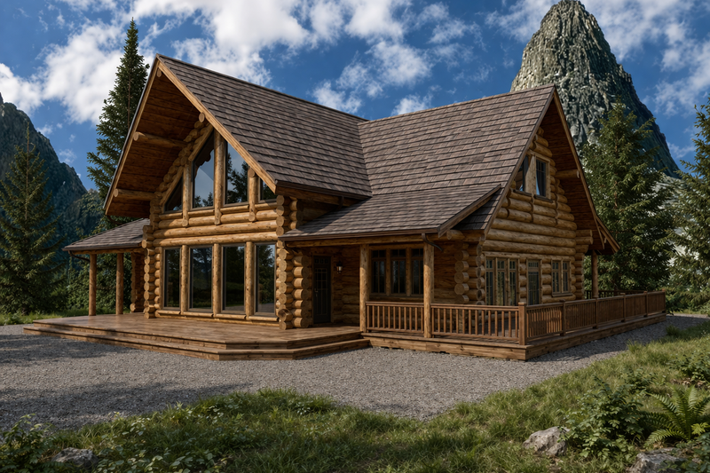 Home Plan - Exterior - Front Elevation 3 for Log House Plan #117-314 - 2 bed, 2 bath
