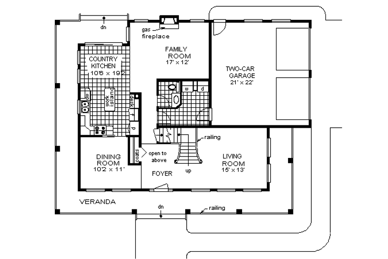 House Blueprint - Floor Plan - Main Floor for Country House Plan #18-262 - 4 bed, 2.5 bath