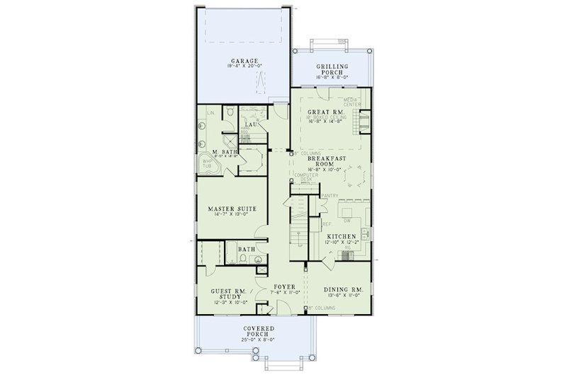 Home Plan - Floor Plan - Main Floor for Bungalow House Plan #17-2408 - 3 bed, 3 bath