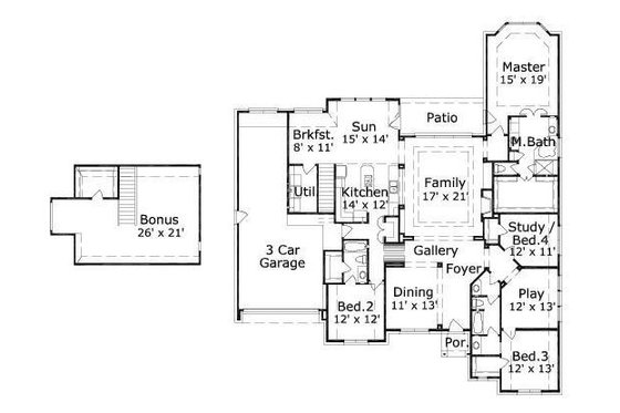 Floor Plan - Main Floor for European House Plan #411-430 - 4 bed, 3 bath