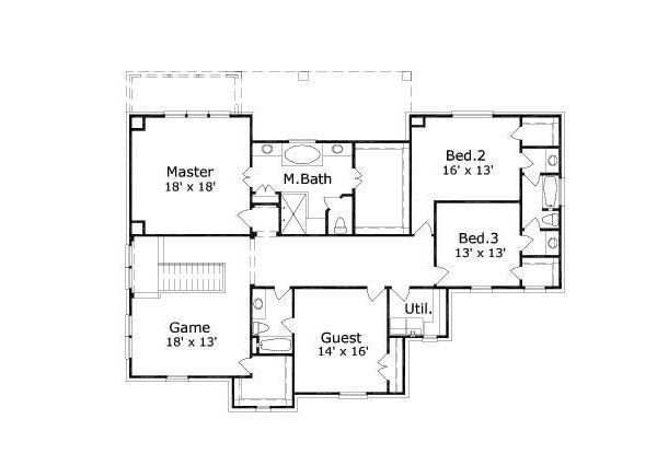 Colonial Floor Plan - Upper Floor Plan #411-654