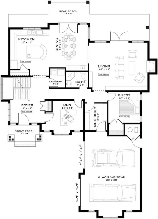 House Blueprint - Craftsman Floor Plan - Main Floor Plan #1101-50