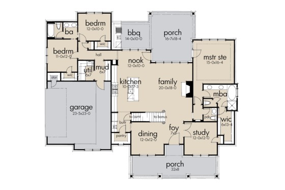 Floor Plan - Main Floor for Farmhouse House Plan #120-256 - 3 bed, 2.5 bath