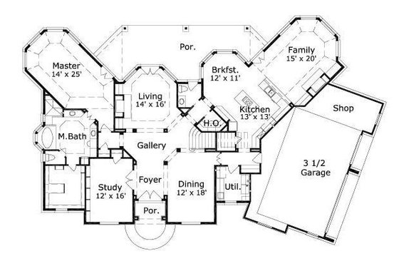Floor Plan - Main Floor for European House Plan #411-520 - 4 bed, 4.5 bath