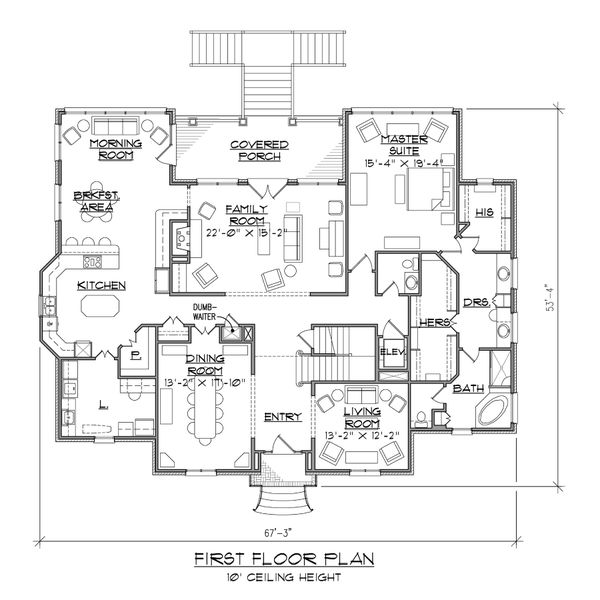 House Blueprint - European Floor Plan - Main Floor Plan #1054-82