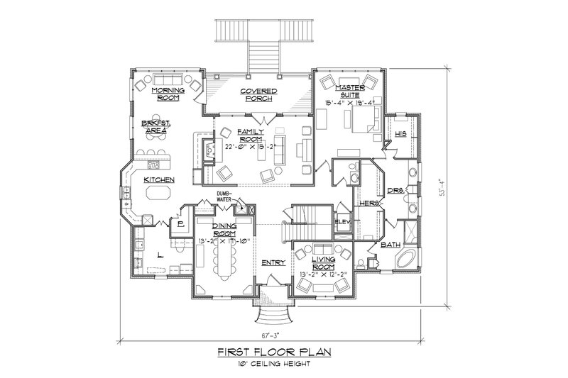 House Blueprint - Floor Plan - Main Floor for European House Plan #1054-82 - 5 bed, 4.5 bath