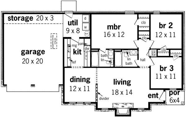 Home Plan - Ranch Floor Plan - Main Floor Plan #45-226