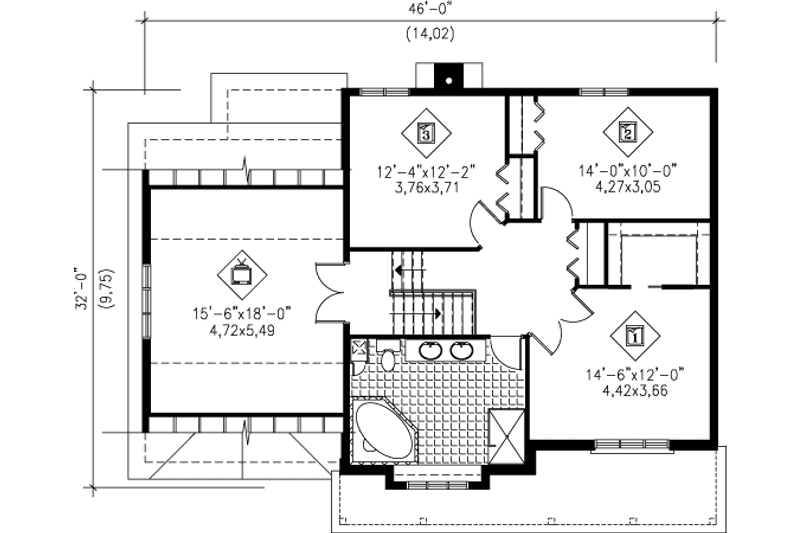 Dream House Plan - Floor Plan - Upper Floor for Farmhouse House Plan #25-4149 - 3 bed, 1.5 bath