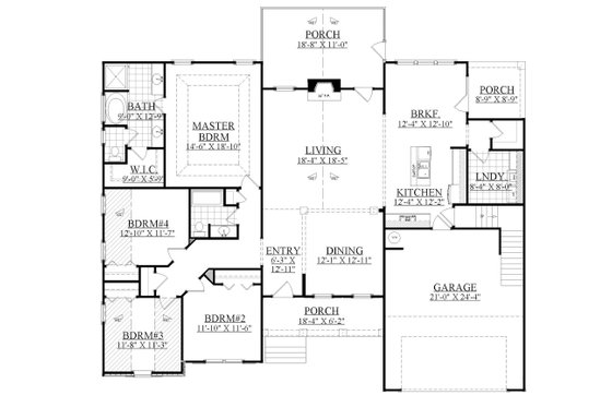 Floor Plan - Main Floor for Ranch House Plan #1071-3 - 4 bed, 2 bath