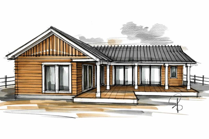 House Blueprint - Exterior - Rear Elevation 1 for Bungalow House Plan #1101-61 - 2 bed, 2 bath