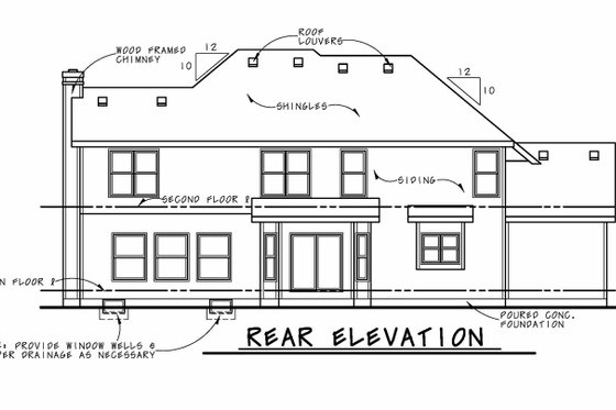Exterior - Rear Elevation for Craftsman House Plan #20-2366 - 3 bed, 2.5 bath