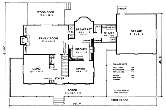 Floor Plan - Main Floor for Country House Plan #10-254 - 3 bed, 2.5 bath